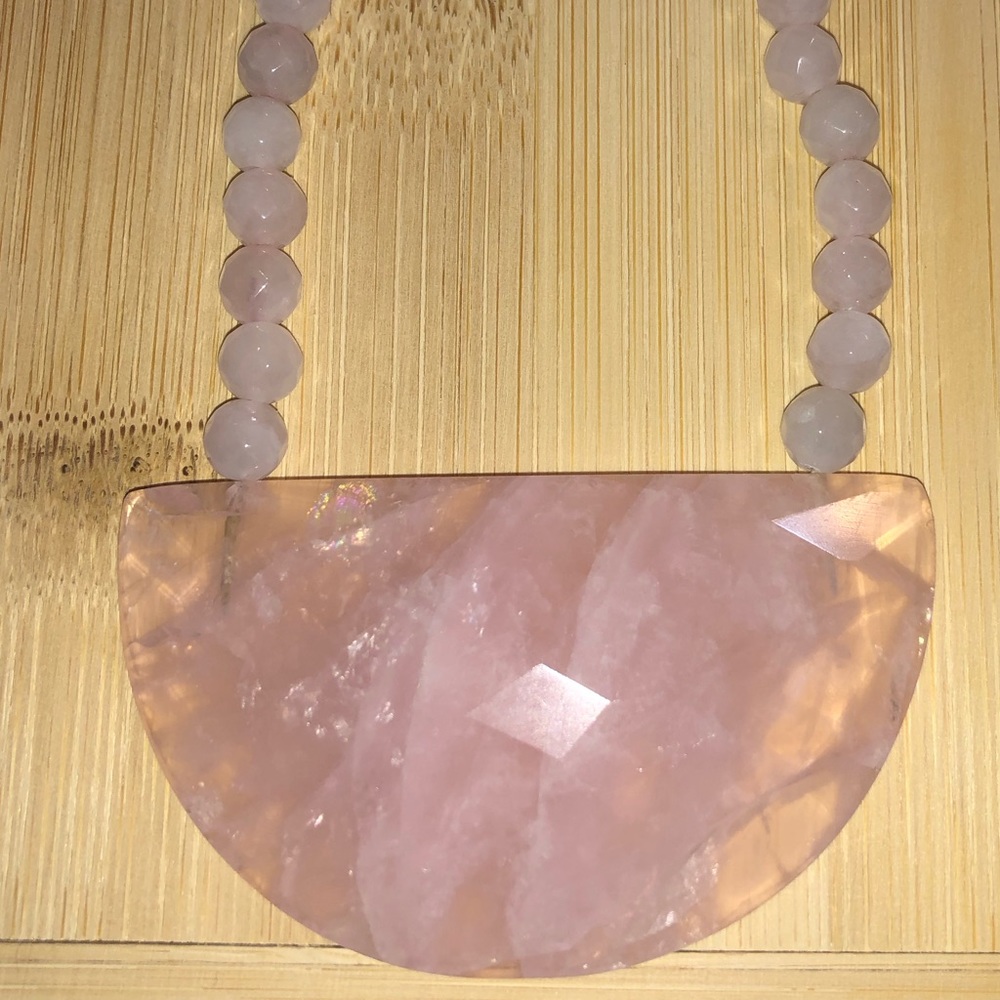 Sterling silver with rose gold overlay genuine Rose Quartz necklace.